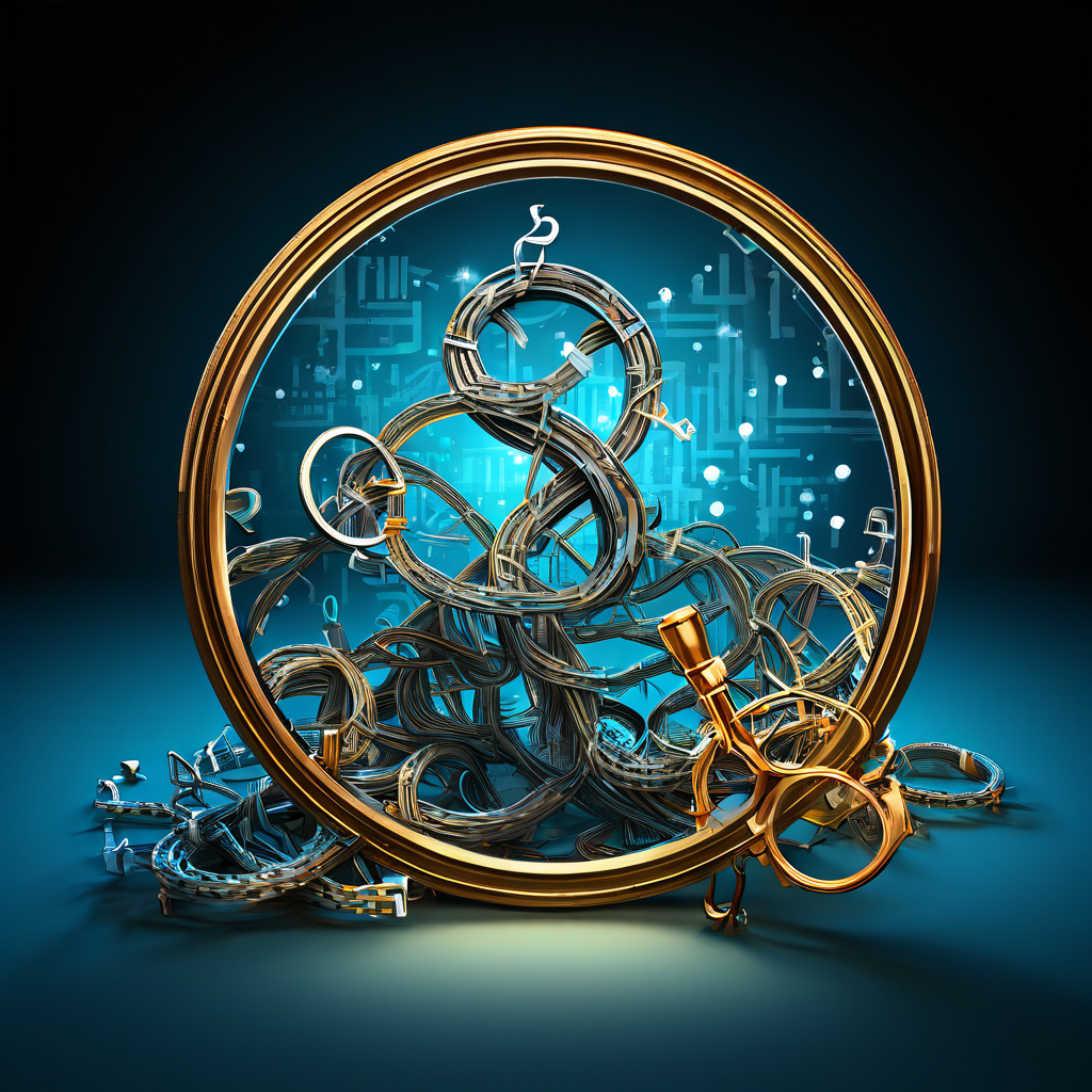 흰 바탕에 검은색으로 얽힌 순서도 위에 놓인 돋보리 안에 물음표가 그려져 있습니다.