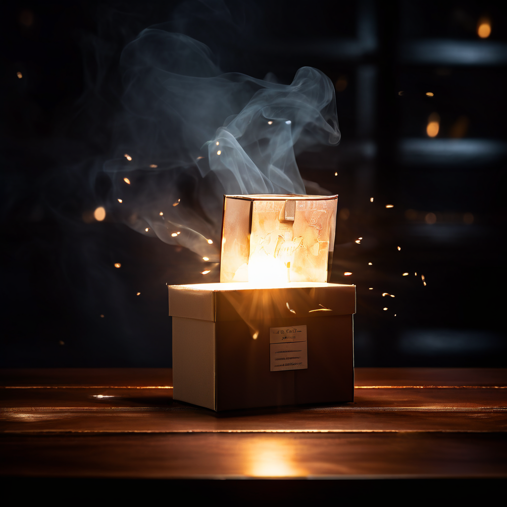 빛나는 투표용지가 봉인된 상자 안으로 들어가는 순간을 상징적으로 표현한 모습이다.