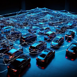 검은색 배경에 복잡하게 얽힌 빨간 실선이 위조 서류와 해킹된 컴퓨터 화면을 연결하며 범죄 네트워크를 형성한 모습이다.