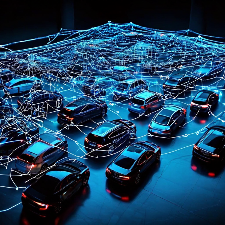 검은색 배경에 복잡하게 얽힌 빨간 실선이 위조 서류와 해킹된 컴퓨터 화면을 연결하며 범죄 네트워크를 형성한 모습이다.