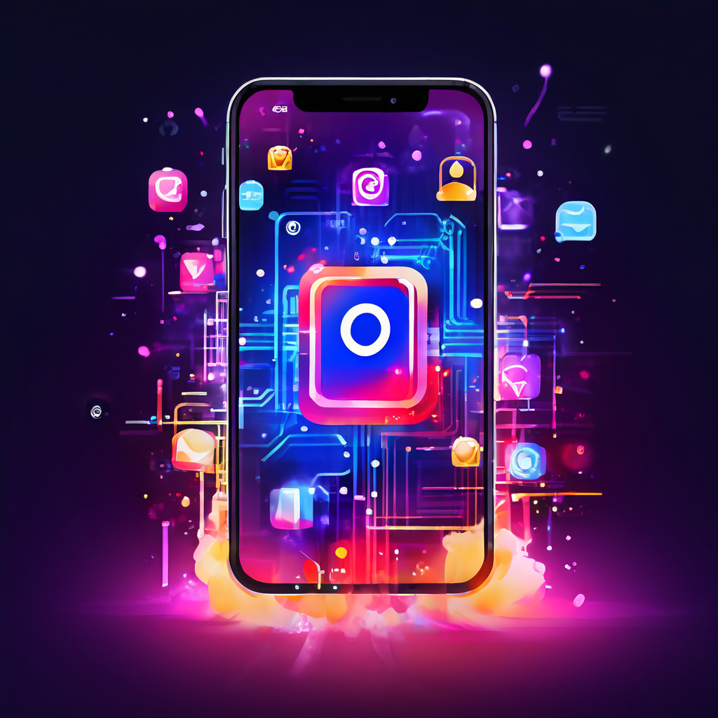 검정색 스마트폰 화면에 인스타그램 앱 아이콘이 보이며, 아이콘에서 자물쇠와 경고 표시가 담긴 투명한 데이터 흐름이 새어 나오고 있습니다.