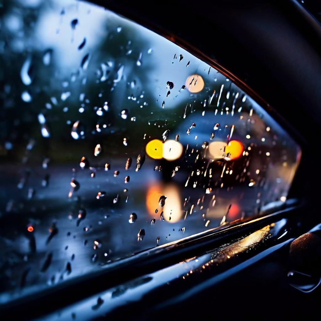 운전자 시야를 심각하게 가리는 차량 사이드미러의 빗방울은 강우 시 차량 안전사고 위험성을 상징적으로 보여주는 이미지입니다.