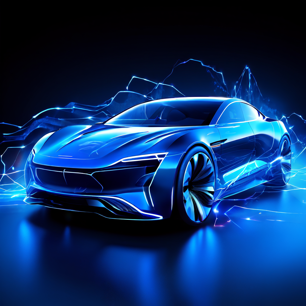 전기차의 배터리로 흘러 들어가는 푸른 에너지 흐름이 회생 제동의 원리를 시각화한 모습이다.