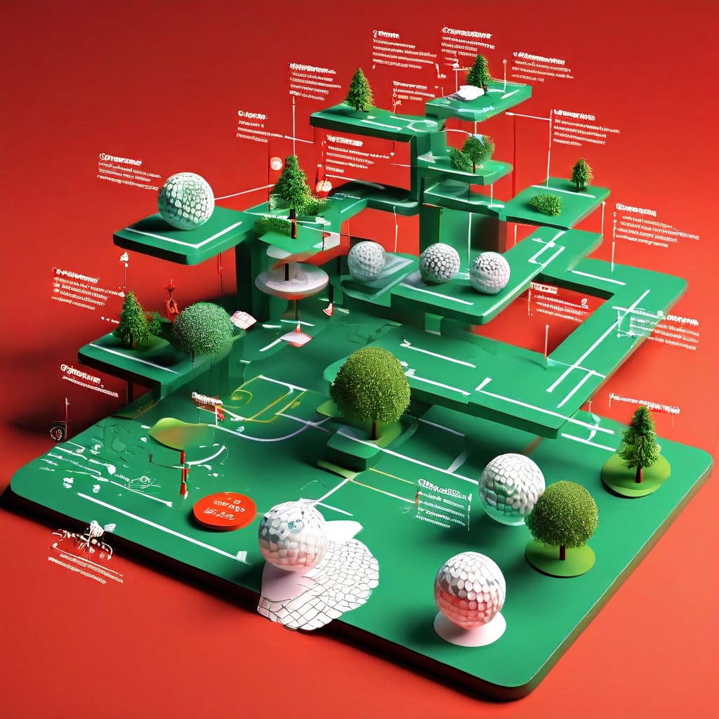 골프 스코어카드가 변화하며 넷 더블 보기 계산 그래프를 보여주는 3차원 플로우차트입니다.