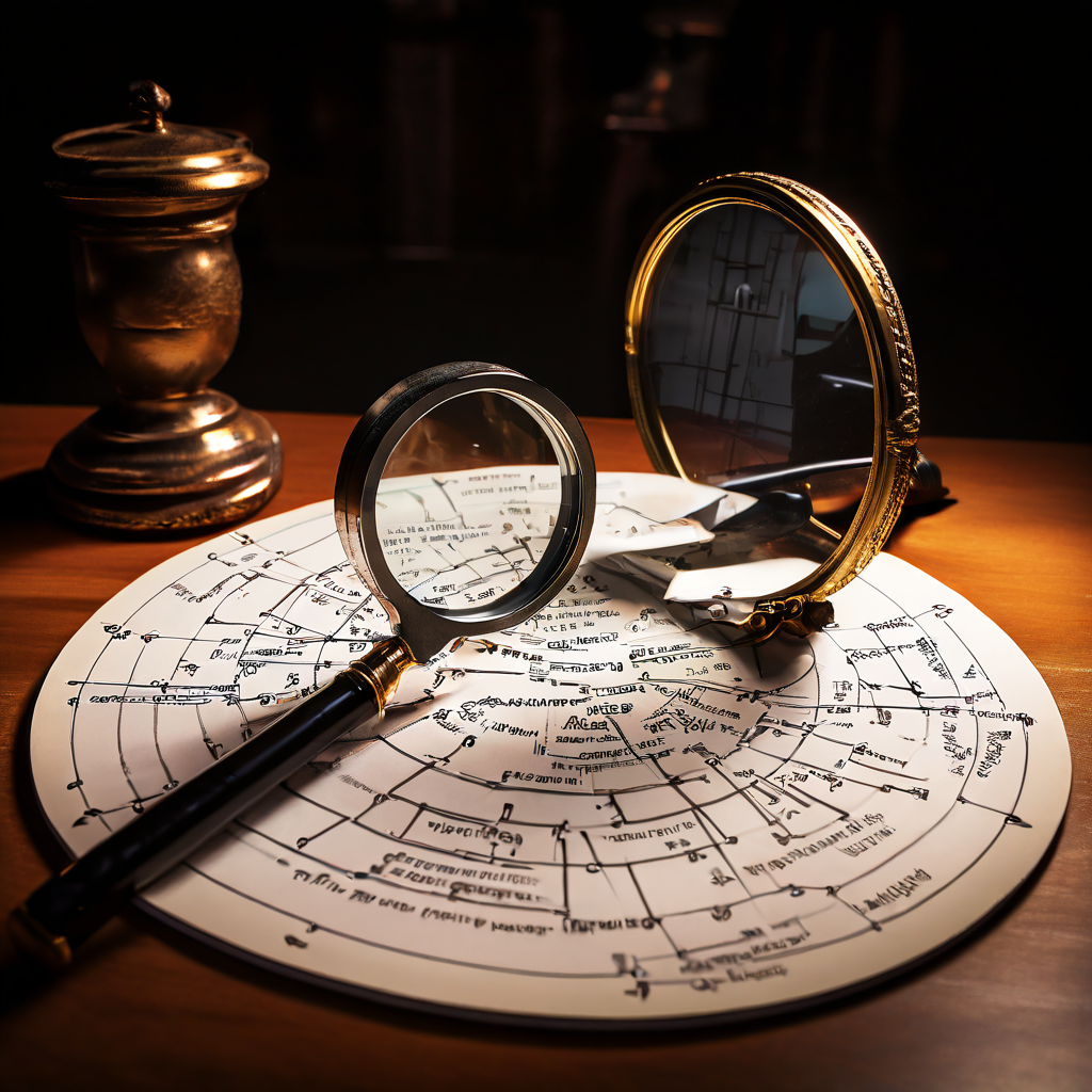 둥근 돋보기 아래 대화 흐름도가 펼쳐지며 유도 질문의 패턴이 드러나는 모습이다.