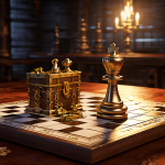 체스 말 모양의 합의안이 보드 위를 지나 보물상자 골을 피해 더 큰 기회의 문을 여는 모습이다.